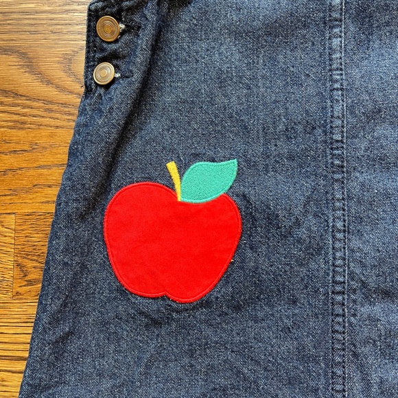 Cynthia Rowley Denim Apple Appliqué Embroidered Jumper with Ruffled Straps 5 - Picture 13 of 13